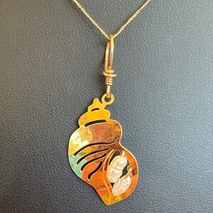 Wild Bryde Seashell necklace pendant Hammered Gold Plated Fresh Water Pearls
